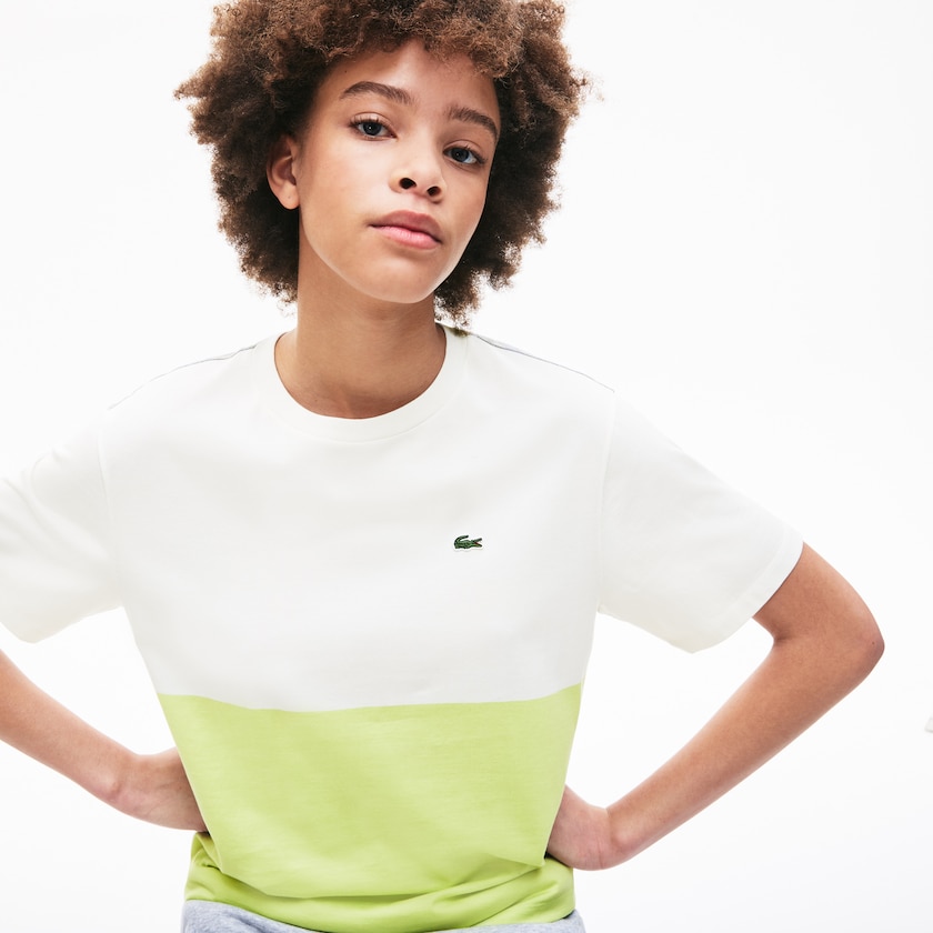Camiseta Amarelas Branco Cinzentas Feminino Lacoste Cotton Color-Block ZI5-86768D7