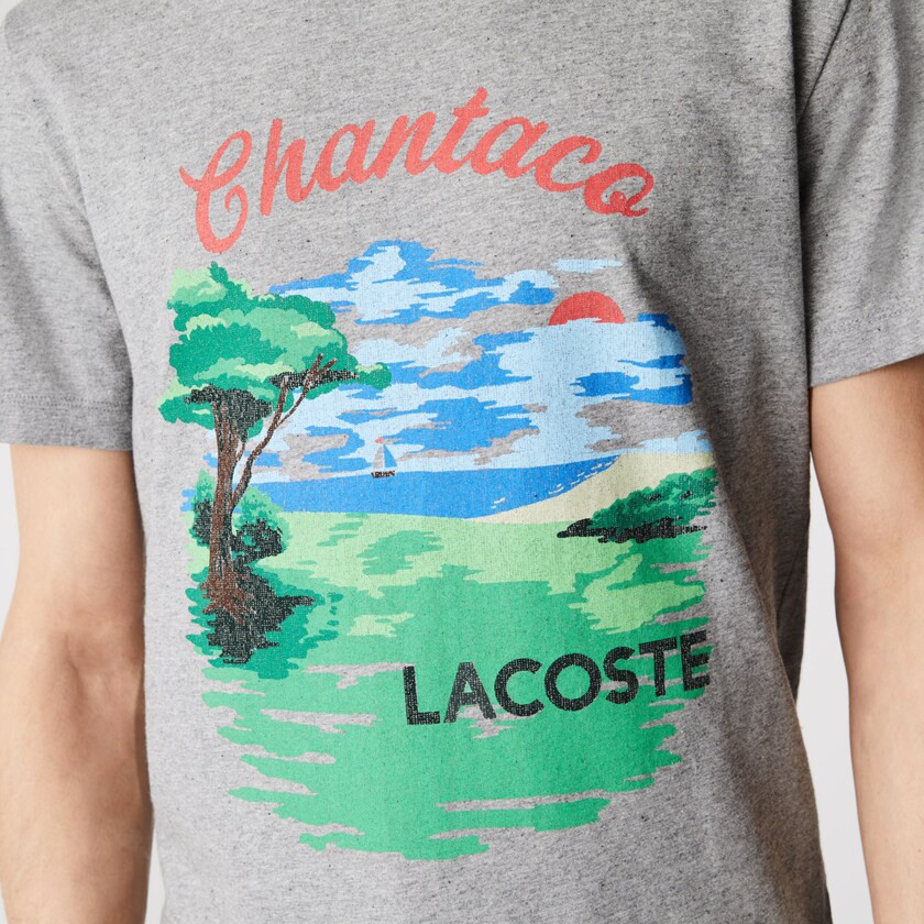 Camiseta Cinzentas Vermelhas Masculino Lacoste Crew Neck Landscape Print Cotton VA3-15601L1