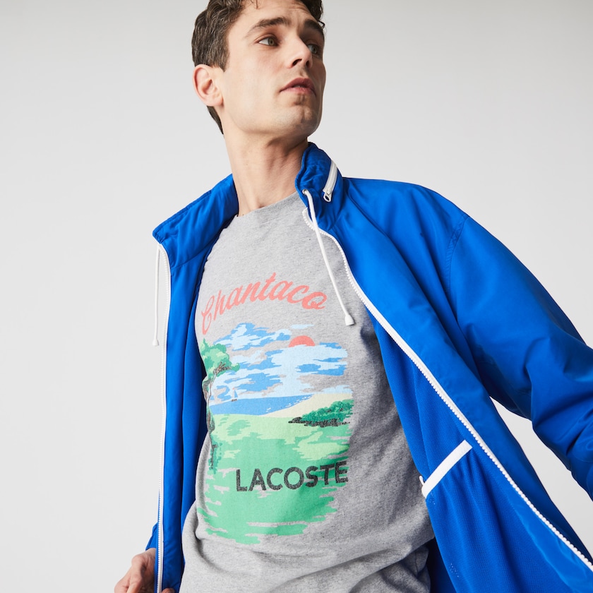 Camiseta Cinzentas Vermelhas Masculino Lacoste Crew Neck Landscape Print Cotton VA3-15601L1