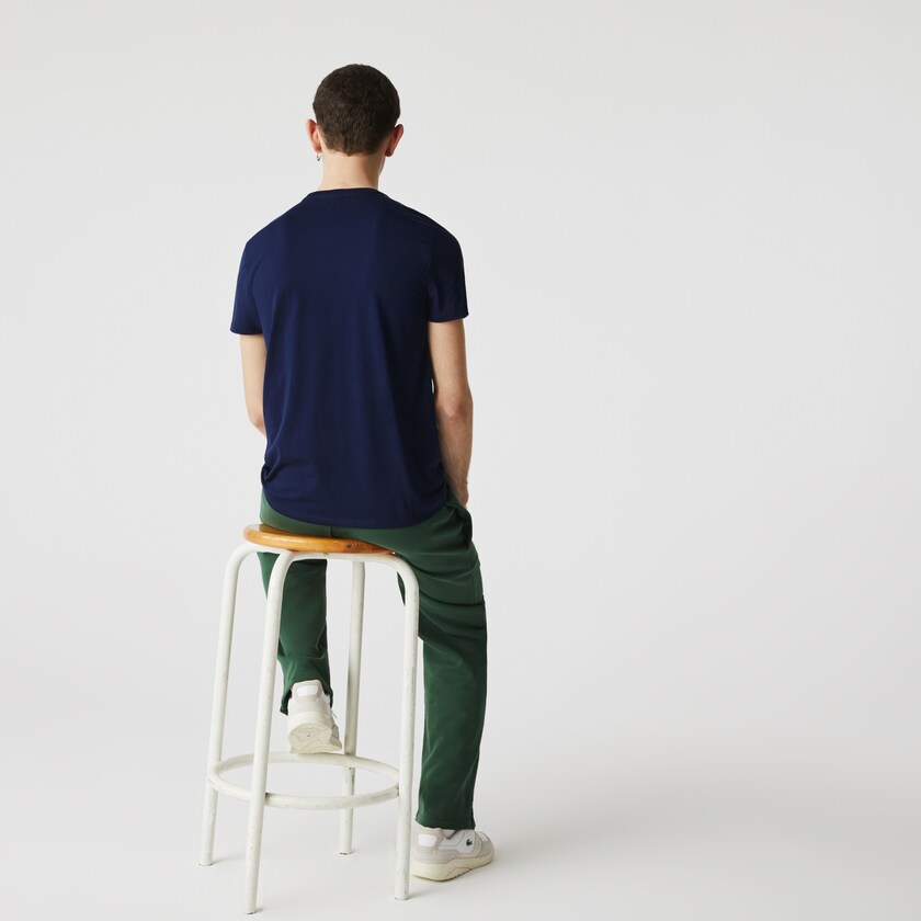 Camiseta Azul Marinho Azuis Masculino Lacoste Crew Neck Pima Cotton Jersey KP1-16421V0