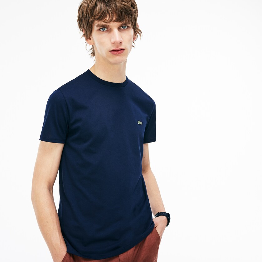 Camiseta Azul Marinho Azuis Masculino Lacoste Crew Neck Pima Cotton Jersey KP1-16421V0