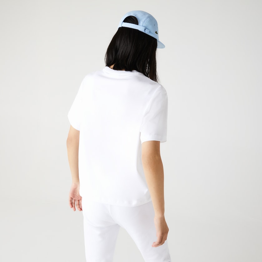Camiseta Branco Feminino Lacoste Crew Neck Premium Cotton XV5-75547I9