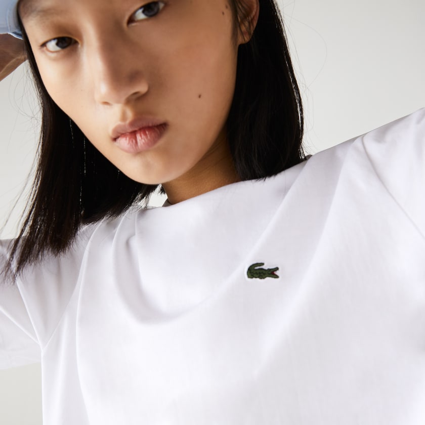 Camiseta Branco Feminino Lacoste Crew Neck Premium Cotton XV5-75547I9