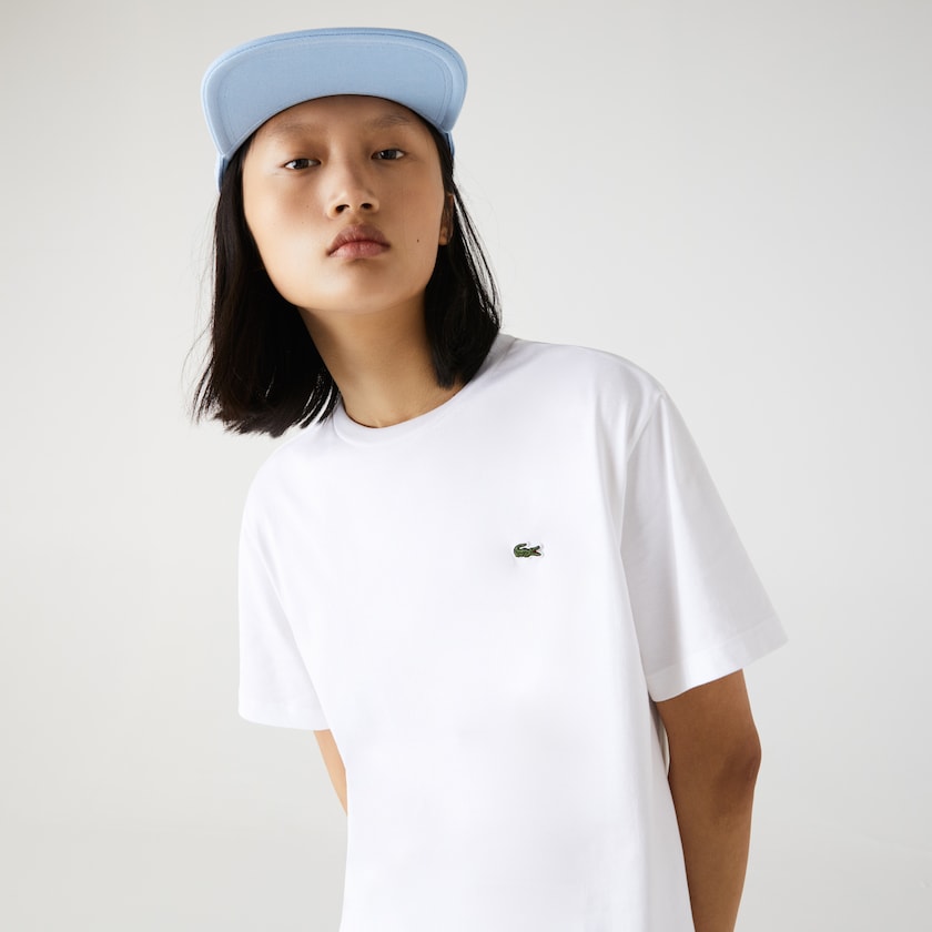 Camiseta Branco Feminino Lacoste Crew Neck Premium Cotton XV5-75547I9