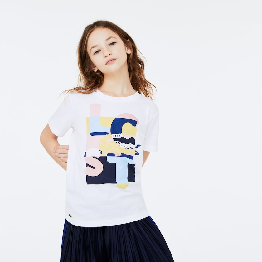 Camiseta Branco Criança Lacoste Crew Neck Print Cotton RO2-92479C7