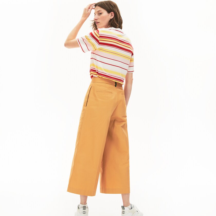 Camiseta Branco Vermelhas Luz Rosa Amarelas Feminino Lacoste Crew Neck Striped Cotton WI9-28092O6