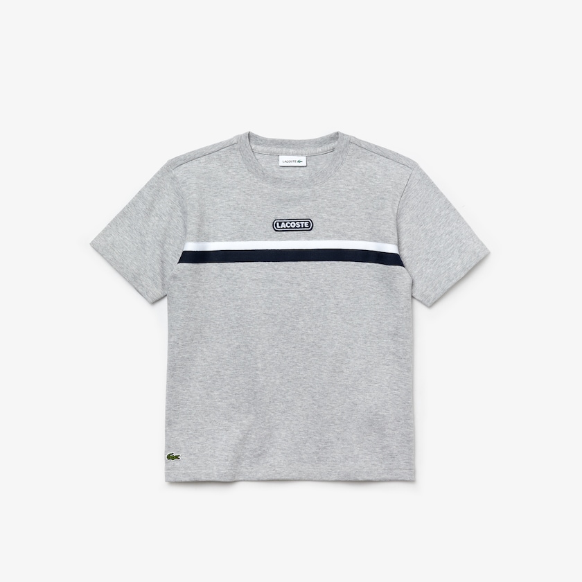Camiseta Cinzentas Branco Azul Marinho Azuis Criança Lacoste Crew Neck Two-Tone Band Cotton UI5-46694H8