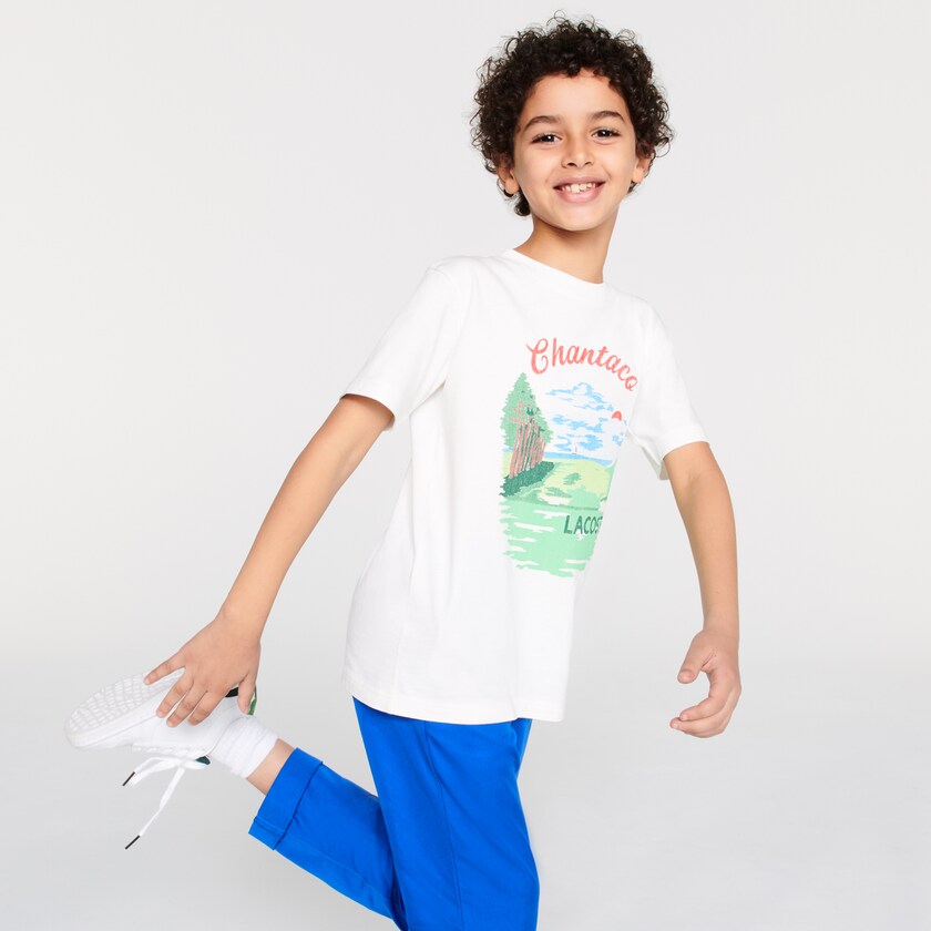 Camiseta Branco Criança Lacoste Crewneck Chantaco-Print Cotton XL8-42854T3