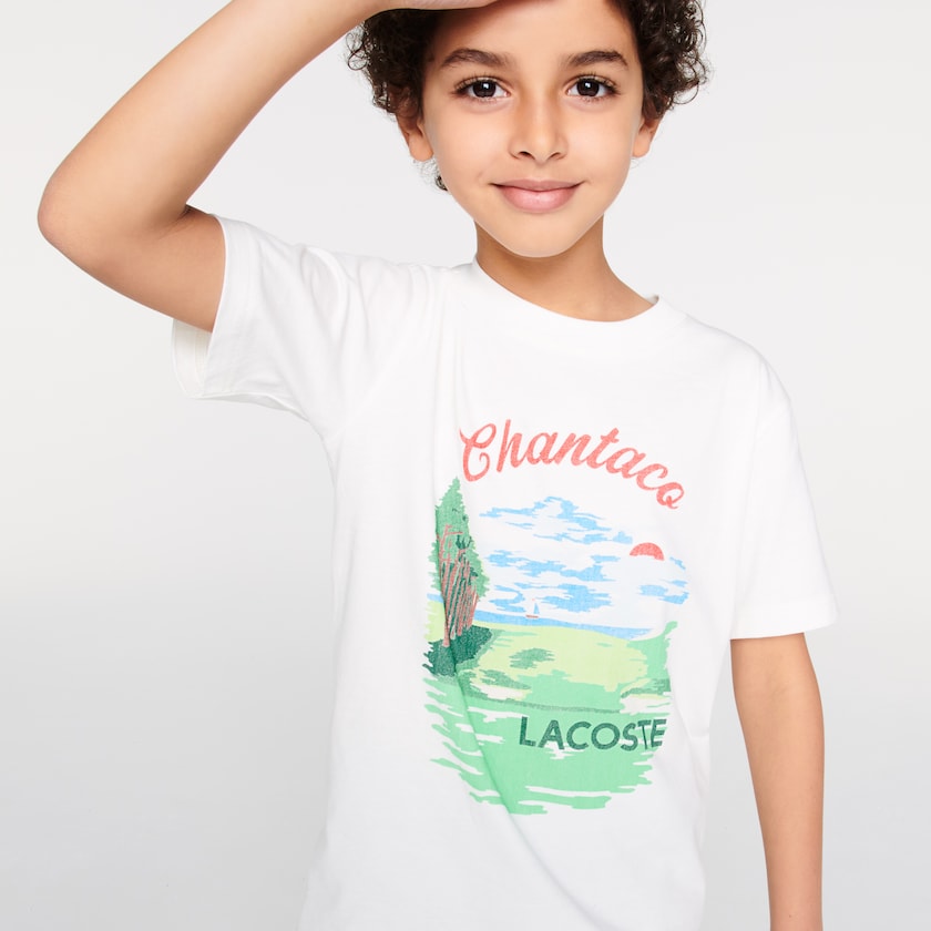 Camiseta Branco Criança Lacoste Crewneck Chantaco-Print Cotton XL8-42854T3