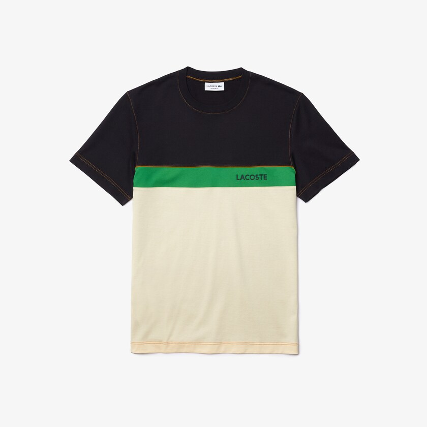 Camiseta Azul Marinho Azuis Bege Verdes Masculino Lacoste Crewneck Colorblock Cotton UL0-37113E2