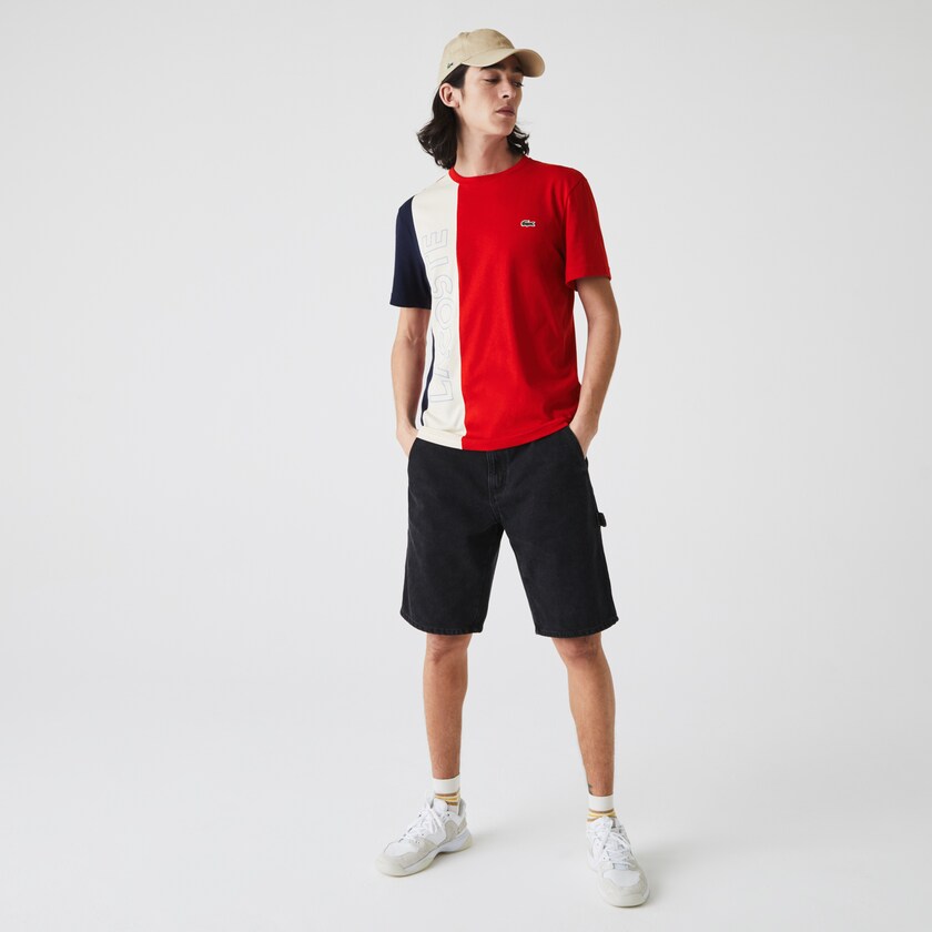 Camiseta Vermelhas Bege Azul Marinho Azuis Masculino Lacoste Crewneck Colorblock QW4-89848M6