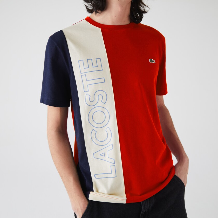 Camiseta Vermelhas Bege Azul Marinho Azuis Masculino Lacoste Crewneck Colorblock QW4-89848M6