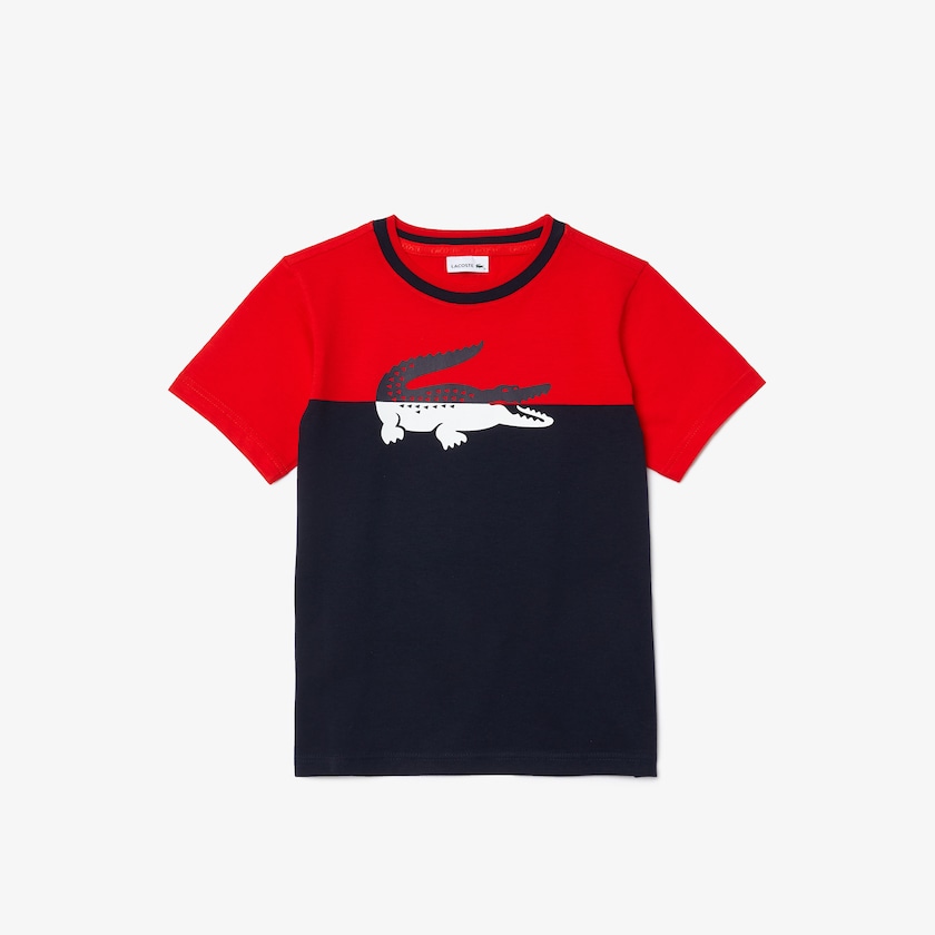 Camiseta Vermelhas Azul Marinho Azuis Criança Lacoste Crewneck Croc-Print Cotton CX5-41004M6