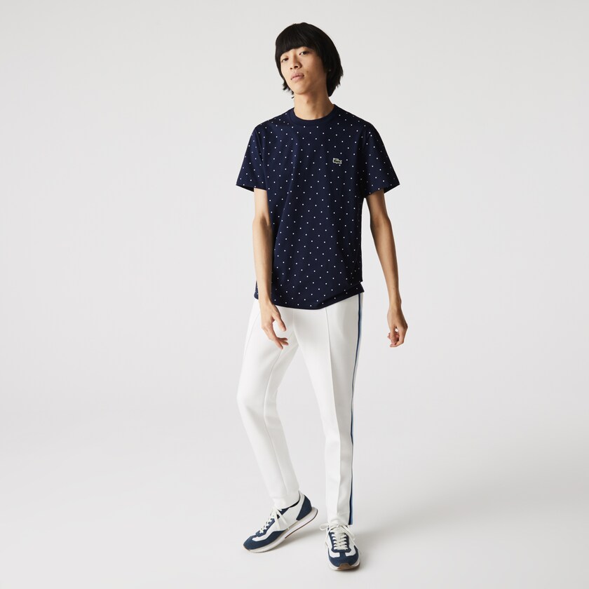 Camiseta Azul Marinho Azuis Masculino Lacoste Crewneck Polka Dotted Cotton RB8-63906O4