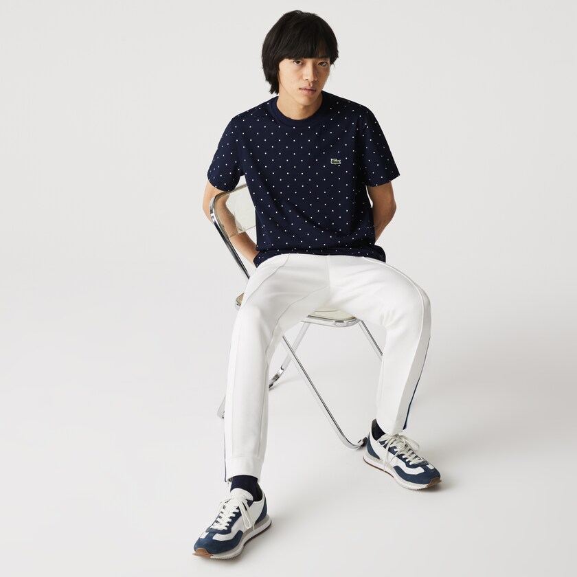 Camiseta Azul Marinho Azuis Masculino Lacoste Crewneck Polka Dotted Cotton RB8-63906O4