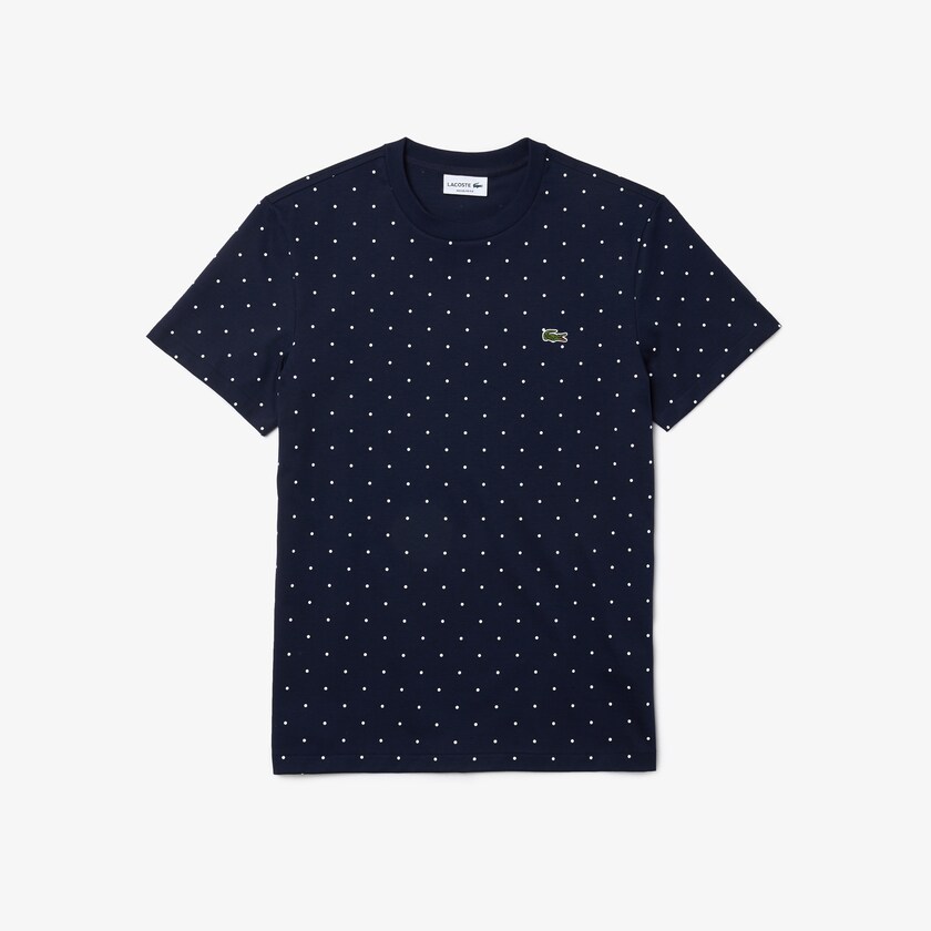 Camiseta Azul Marinho Azuis Masculino Lacoste Crewneck Polka Dotted Cotton RB8-63906O4