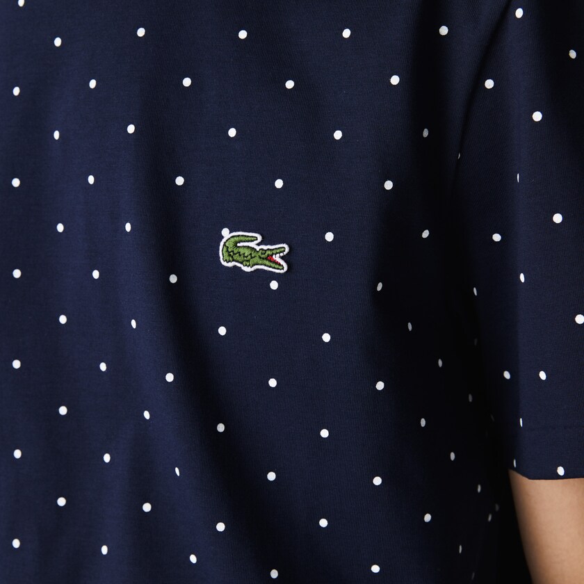 Camiseta Azul Marinho Azuis Masculino Lacoste Crewneck Polka Dotted Cotton RB8-63906O4