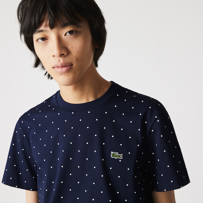 Camiseta Azul Marinho Azuis Masculino Lacoste Crewneck Polka Dotted Cotton RB8-63906O4