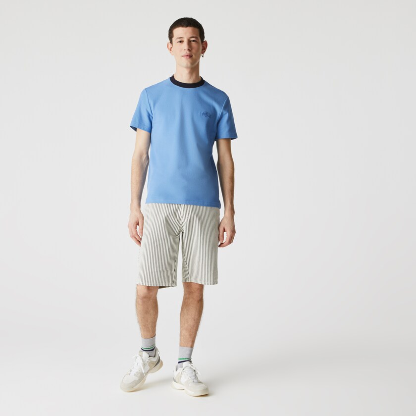 Camiseta Azuis Azul Marinho Azuis Masculino Lacoste Crewneck Relaxed Fit Textured Cotton FL5-05630S4