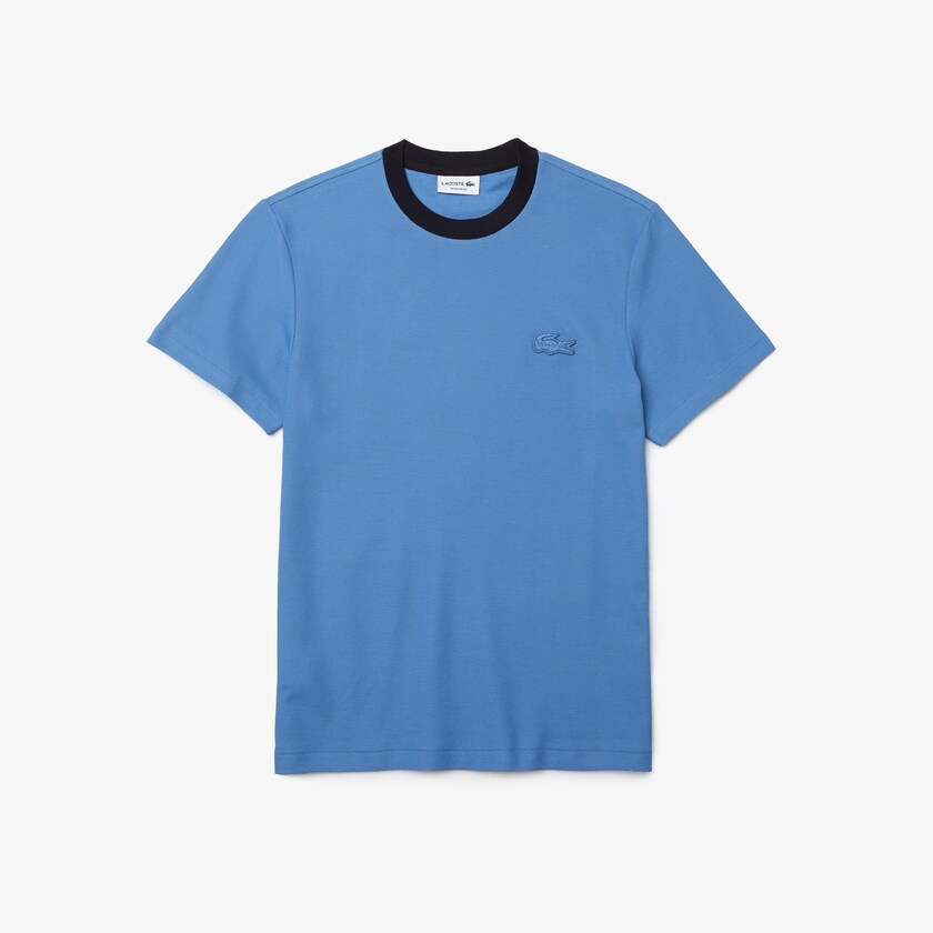 Camiseta Azuis Azul Marinho Azuis Masculino Lacoste Crewneck Relaxed Fit Textured Cotton FL5-05630S4