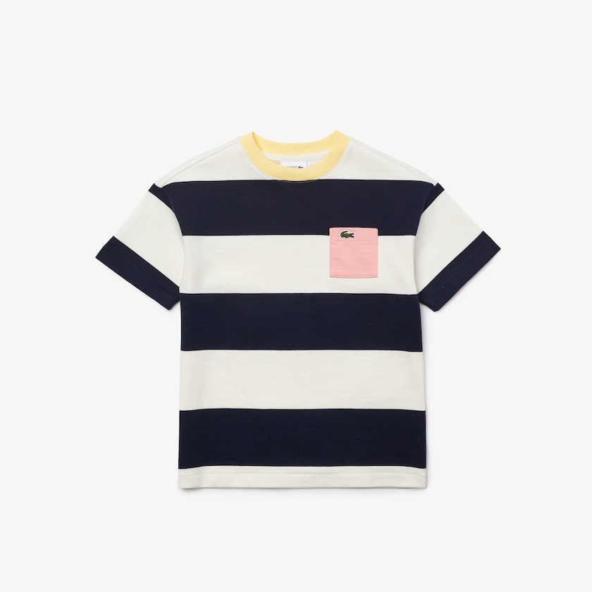 Camiseta Branco Azul Marinho Azuis Criança Lacoste Crewneck Rugby Striped Cotton TC6-66166I2