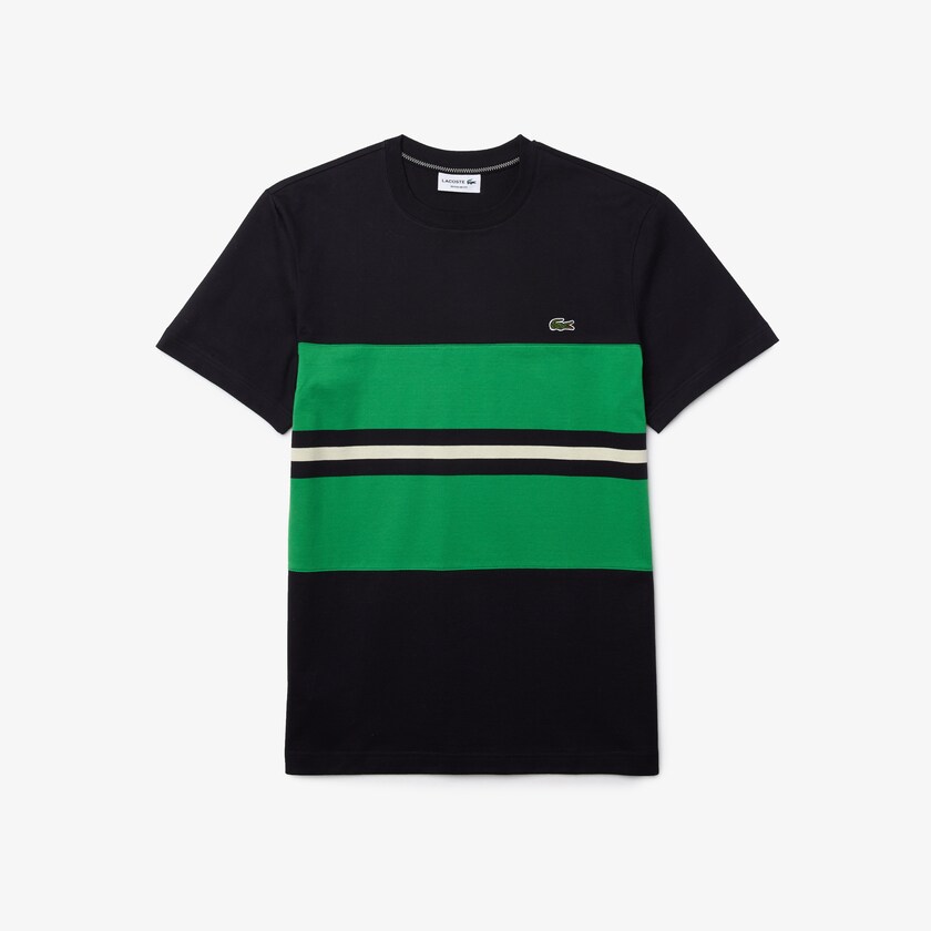 Camiseta Azul Marinho Azuis Verdes Bege Masculino Lacoste Crewneck Striped Cotton NL4-21782E2