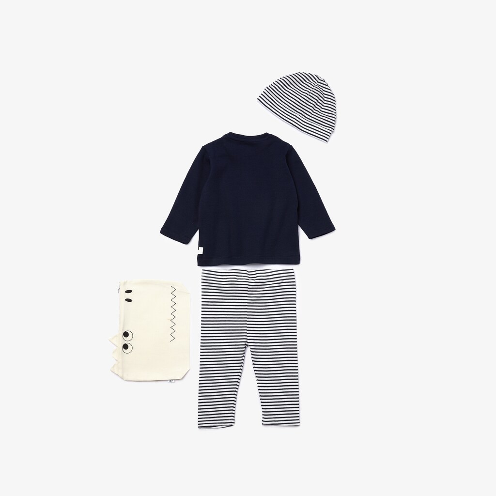 Camiseta Pretas Branco Criança Lacoste Croc Pouch Ribbed Cotton Pajama Set EG0-89238B8