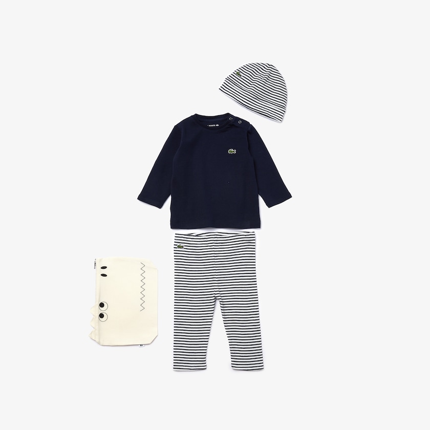 Camiseta Pretas Branco Criança Lacoste Croc Pouch Ribbed Cotton Pajama Set EG0-89238B8