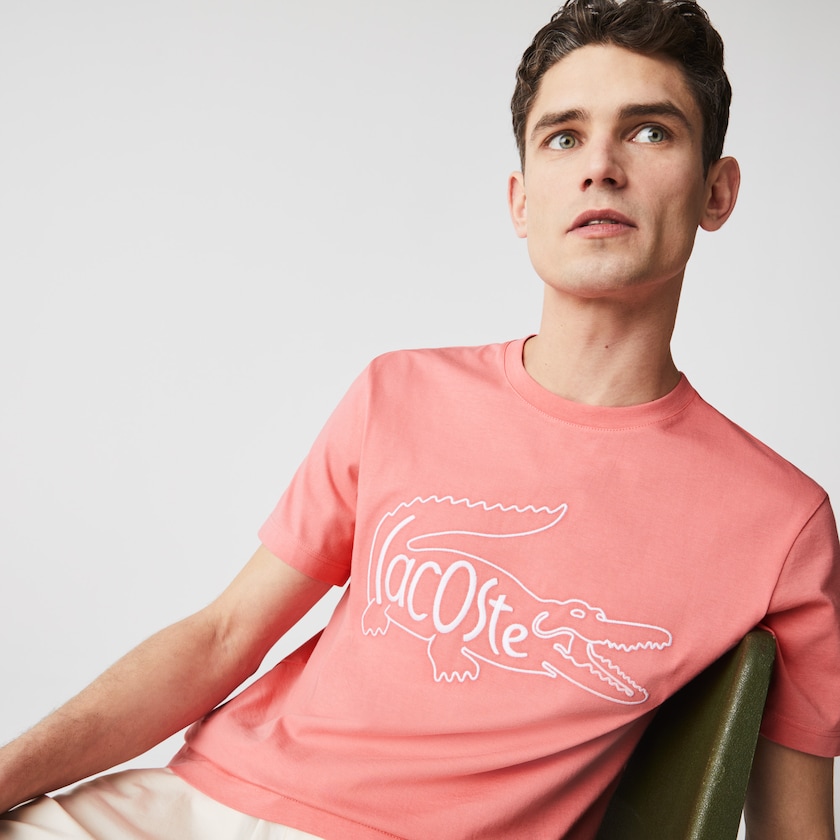 Camiseta Rosa Masculino Lacoste Crocodile-Embroidery Cotton WK7-75637M9