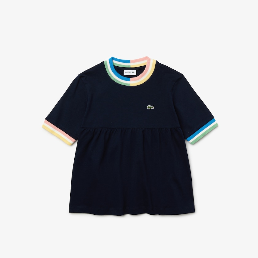 Camiseta Azul Marinho Azuis Branco Criança Lacoste Flounced Cotton GV8-07070F9
