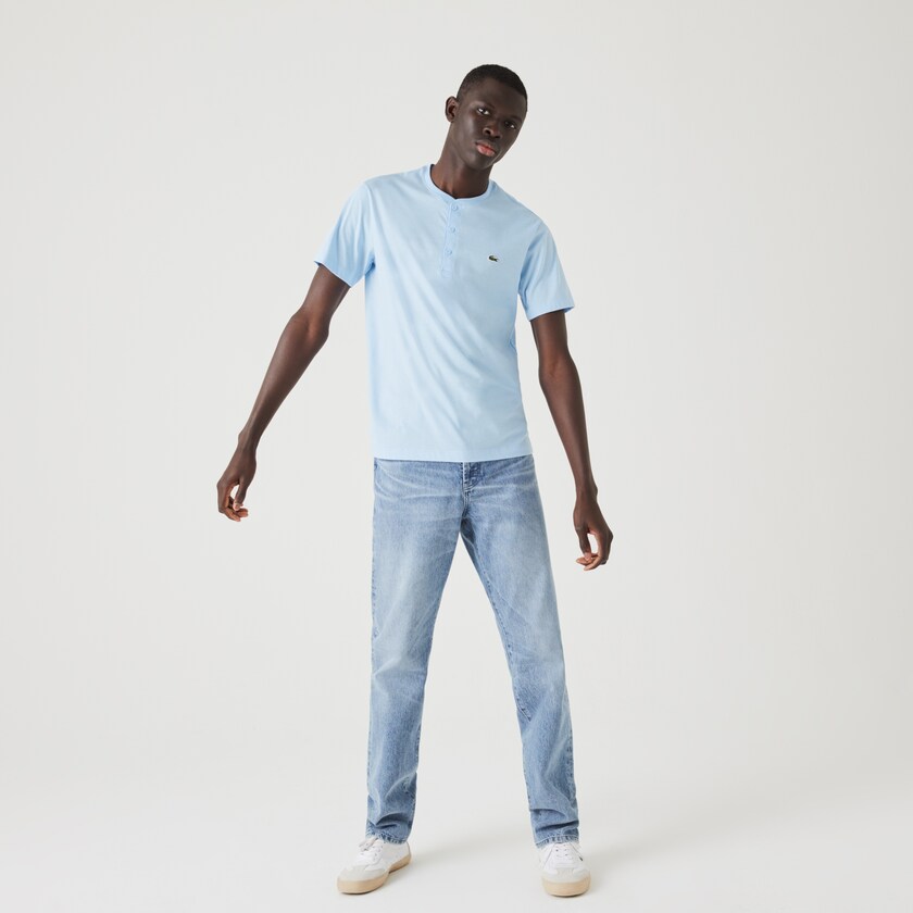 Camiseta Azuis Masculino Lacoste Henley Neck Pima Cotton Jersey ZE9-96659T8