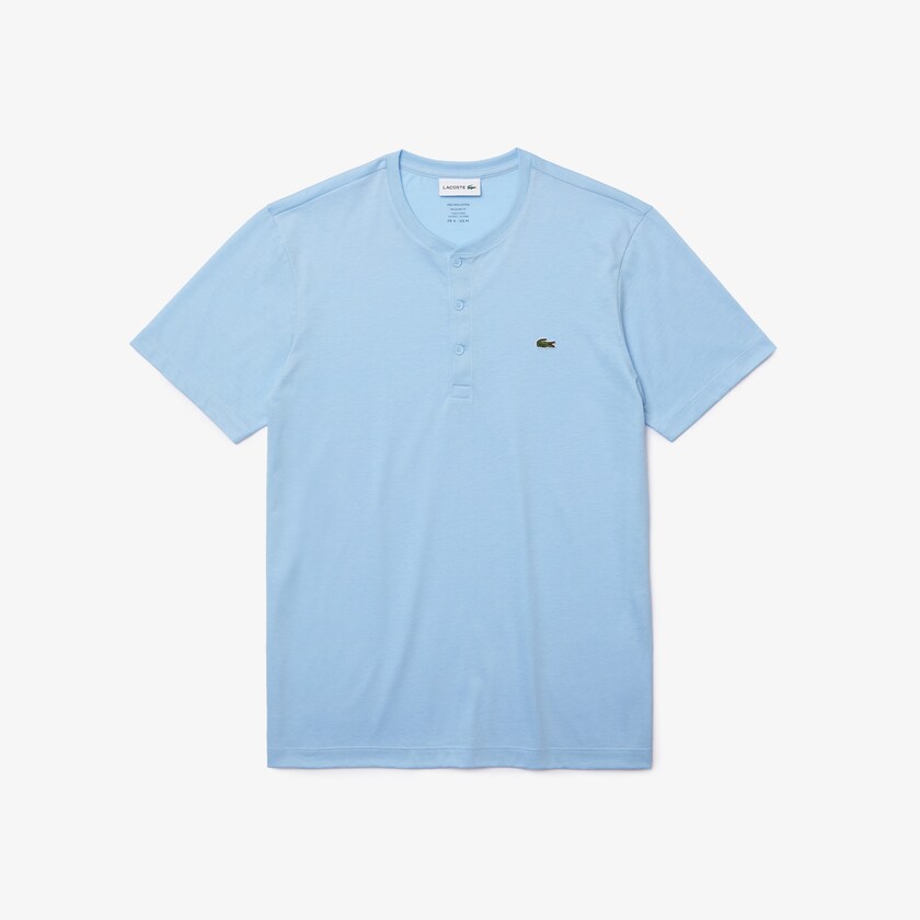 Camiseta Azuis Masculino Lacoste Henley Neck Pima Cotton Jersey ZE9-96659T8