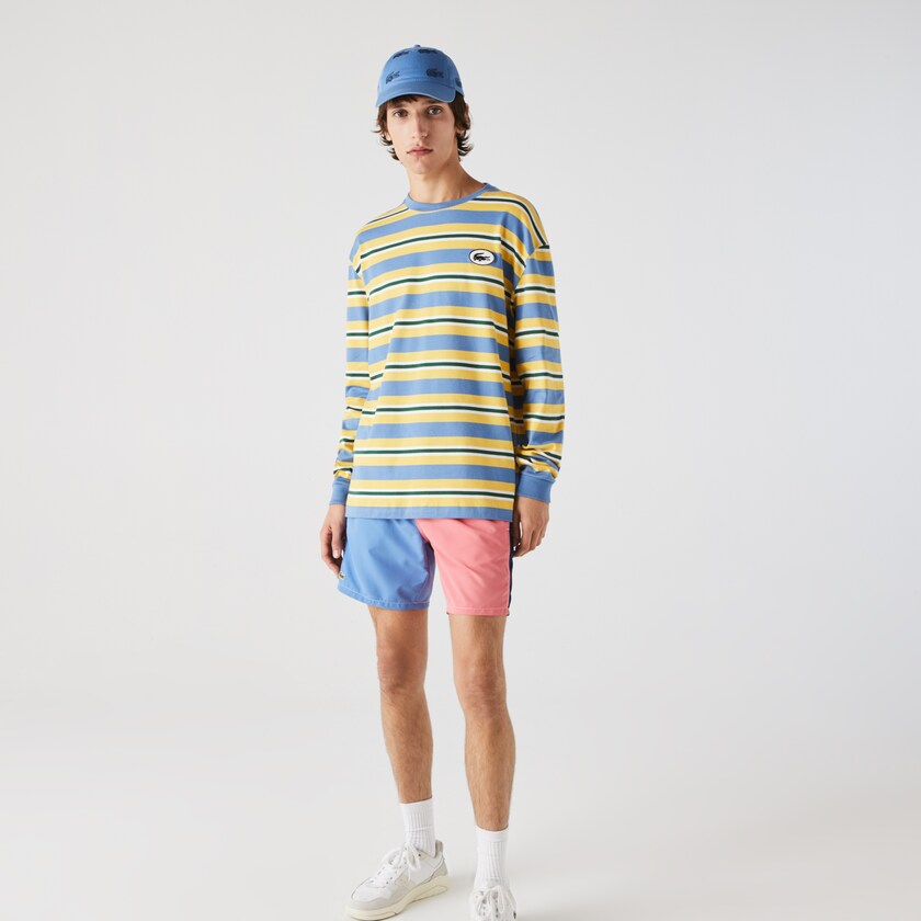 Camiseta Azuis Amarelas Branco Verdes Masculino Lacoste Heritage Relaxed Striped Cotton AE5-81338Q9