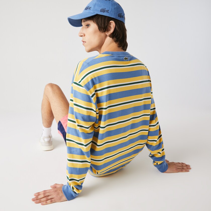 Camiseta Azuis Amarelas Branco Verdes Masculino Lacoste Heritage Relaxed Striped Cotton AE5-81338Q9
