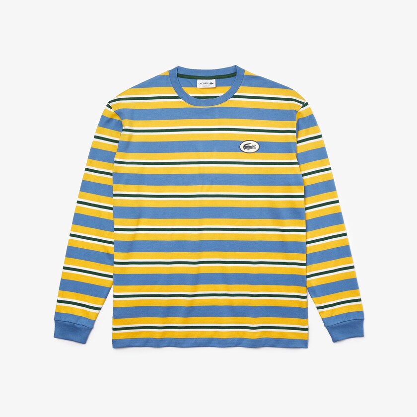 Camiseta Azuis Amarelas Branco Verdes Masculino Lacoste Heritage Relaxed Striped Cotton AE5-81338Q9