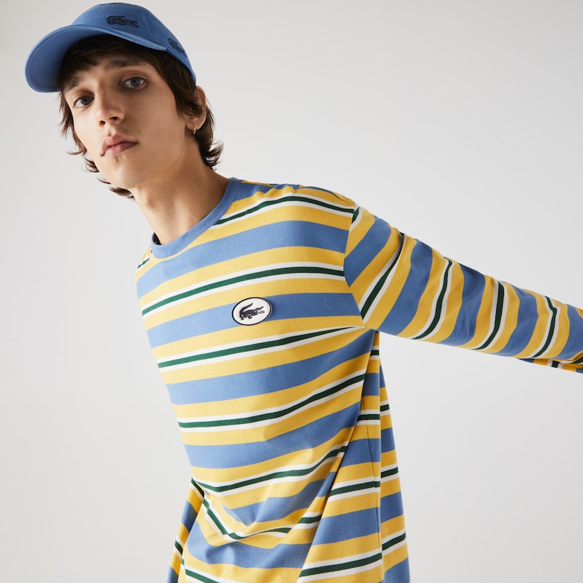 Camiseta Azuis Amarelas Branco Verdes Masculino Lacoste Heritage Relaxed Striped Cotton AE5-81338Q9