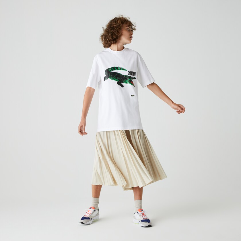 Camiseta Branco Feminino Lacoste LIVE Chinatown Market Collaboration Cotton YB0-18681Q1