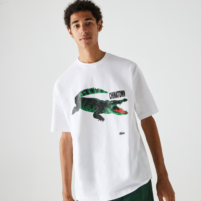 Camiseta Branco Feminino Lacoste LIVE Chinatown Market Collaboration Cotton YB0-18681Q1