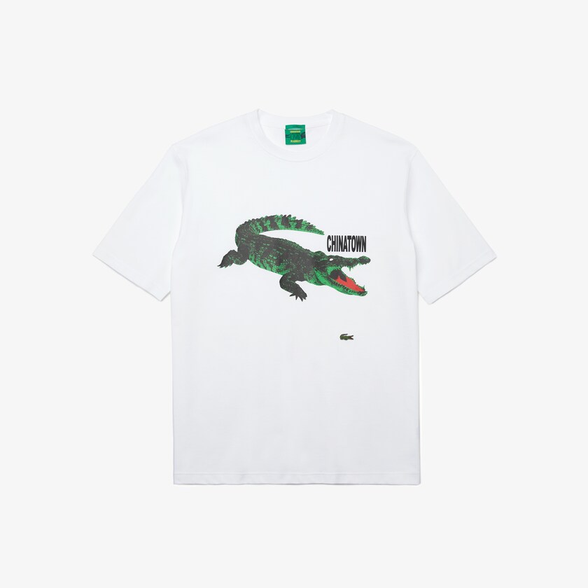 Camiseta Branco Feminino Lacoste LIVE Chinatown Market Collaboration Cotton YB0-18681Q1