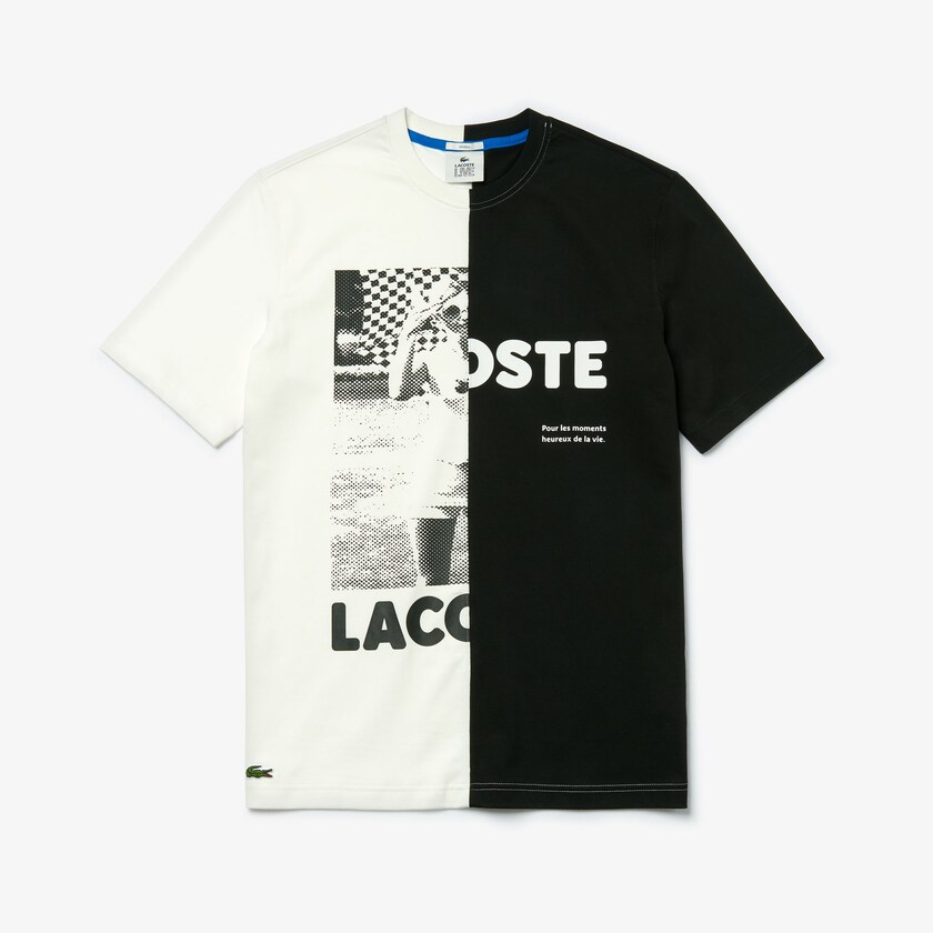 Camiseta Branco Pretas Feminino Lacoste LIVE Graphic Print Cotton DV4-19821B0