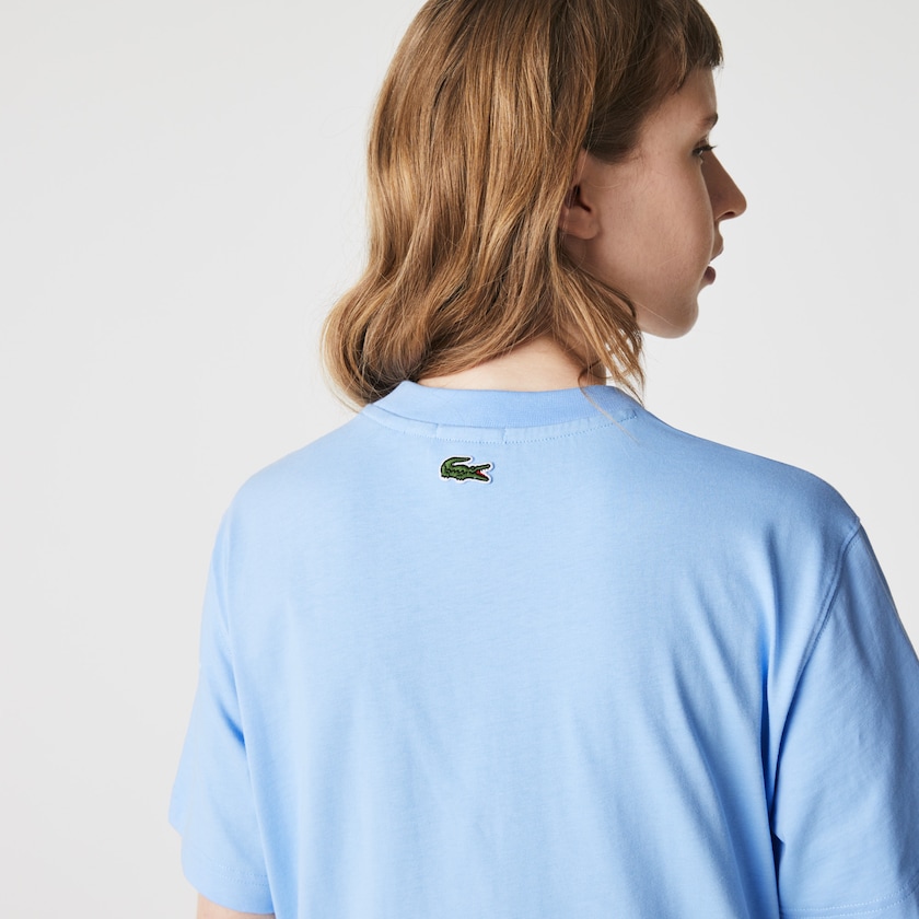 Camiseta Azuis Feminino Lacoste LIVE Printed Cotton LH1-61436L7