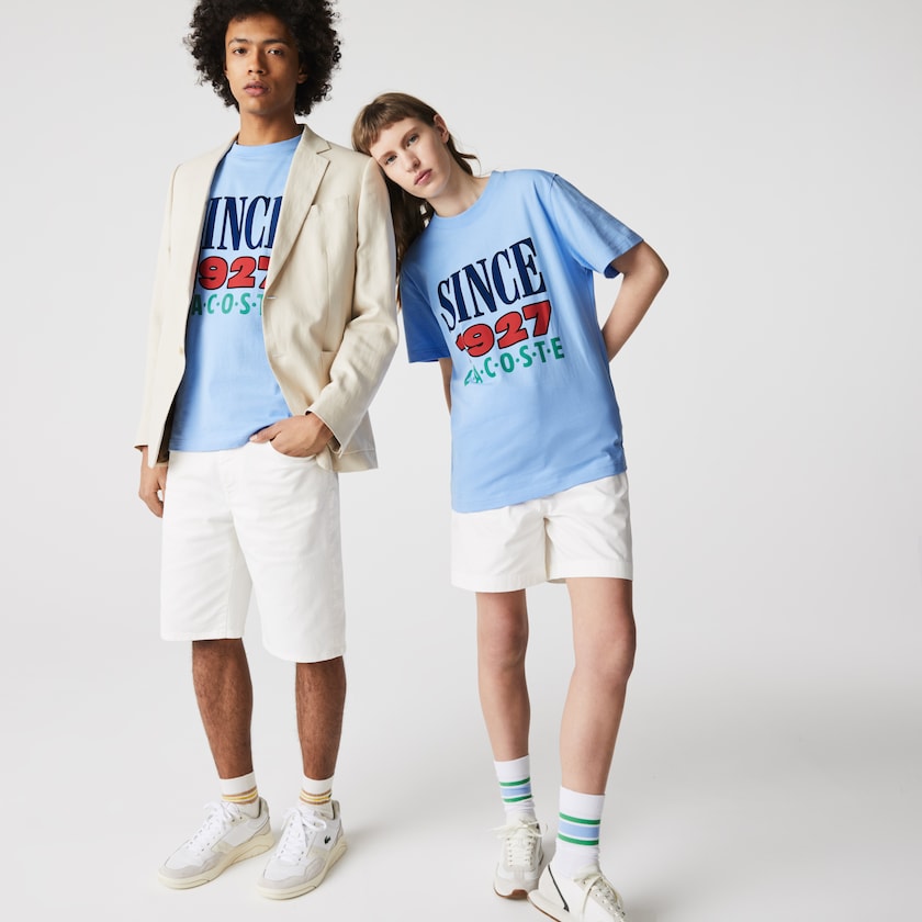 Camiseta Azuis Feminino Lacoste LIVE Printed Cotton LH1-61436L7