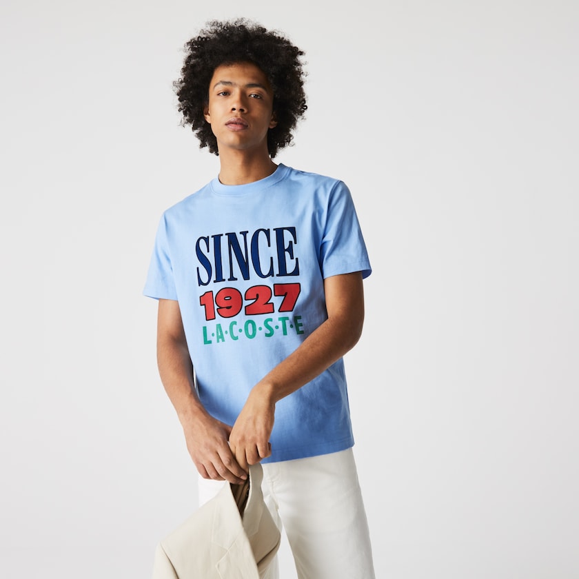 Camiseta Azuis Masculino Lacoste LIVE Printed Cotton MA5-53115X9
