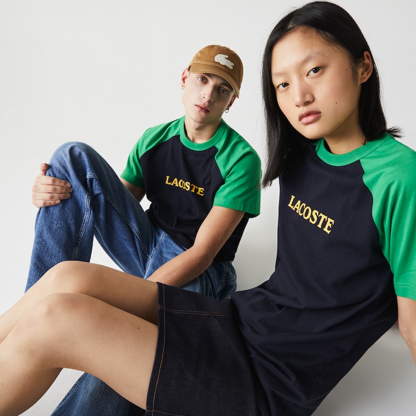 Camiseta Azul Marinho Azuis Verdes Feminino Lacoste LIVE Two-Tone Cotton EI2-17491M3