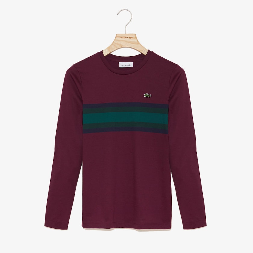 Camiseta Vermelhas Escuro Azul Marinho Azuis Verdes Feminino Lacoste Long Sleeve Multicolor Stripe AX7-06270F1