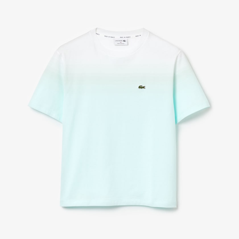 Camiseta Turquesa Luz Verdes Branco Feminino Lacoste Made in France Crew Neck Organic Cotton YS4-15141Q1