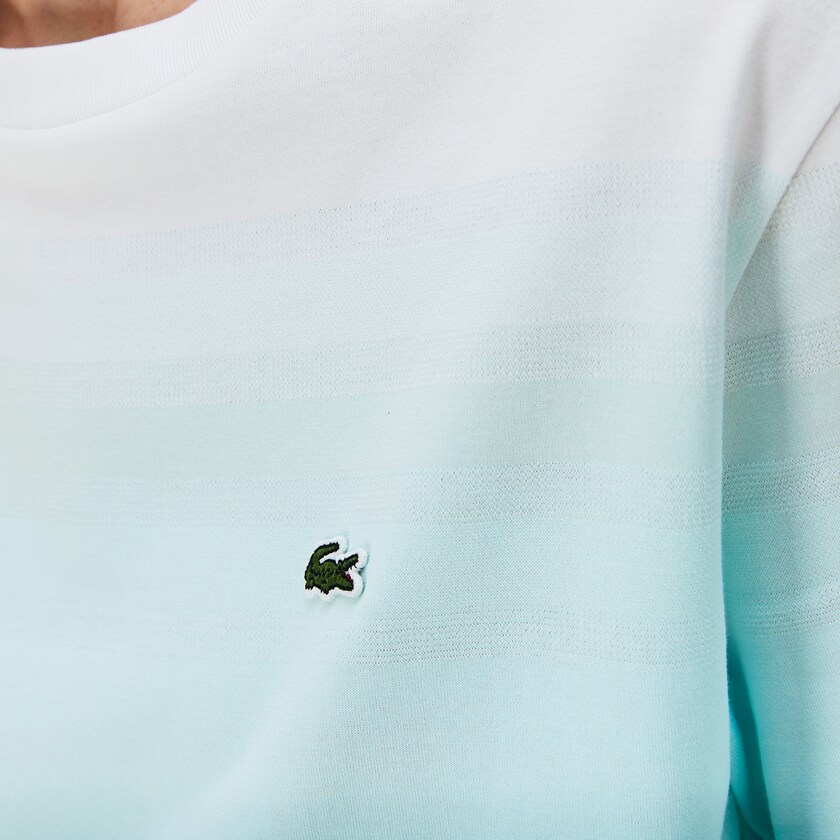Camiseta Turquesa Luz Verdes Branco Feminino Lacoste Made in France Crew Neck Organic Cotton YS4-15141Q1