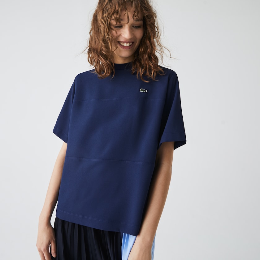 Camiseta Azuis Feminino Lacoste Paneled Crewneck TI9-36453B6