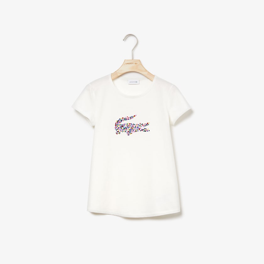 Camiseta Branco Criança Lacoste Polka Dot Print Crocodile Cotton DL5-80118X4