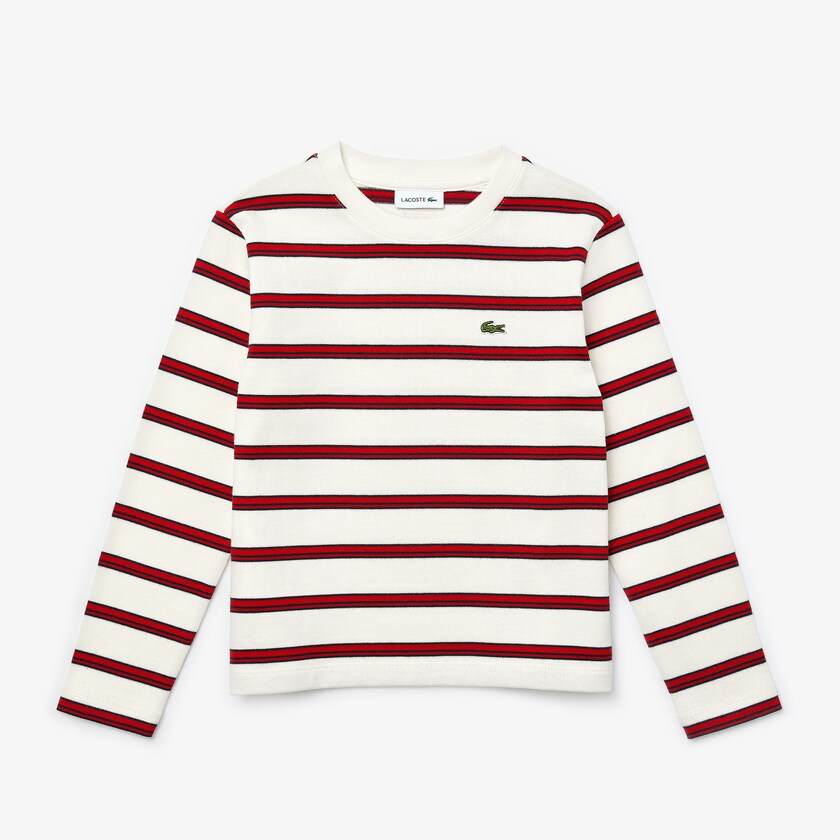Camiseta Branco Vermelhas Azul Marinho Azuis Criança Lacoste Print Thick Cotton Nautical Top LM7-82808A9